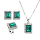 Set Of 3: Rhinestone Earring + Open Ring + Necklace