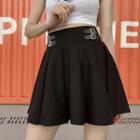Faux Leather Belt High-waist A-line Skirt