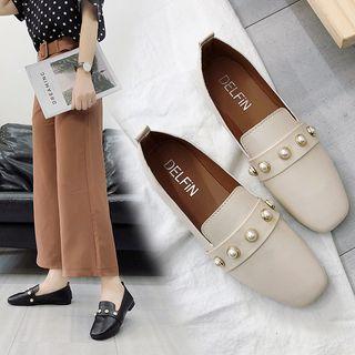 Faux Leather Beaded Loafers