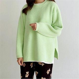 Slit-hem Rib-knit Sweater