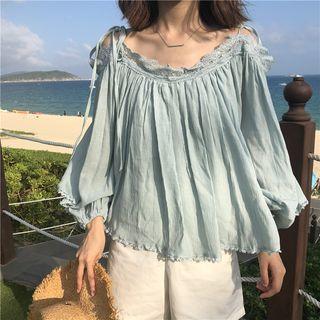 Shirred Long-sleeve Chiffon Top