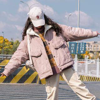 Fleece Collar Padded Coat Light Pink - One Size