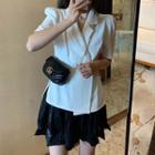 Set: Short-sleeve Double-breasted Blouse + Mini A-line Skirt