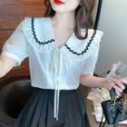 Short-sleeve Collared Tie Neck Blouse