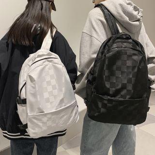 Checkered Buckled Nylon Backpack