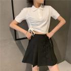 Short-sleeve Drawstring Side Polo Shirt / Pleated Skirt
