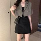 Short-sleeve Double Breasted Blazer / Spaghetti Strap Mini Dress