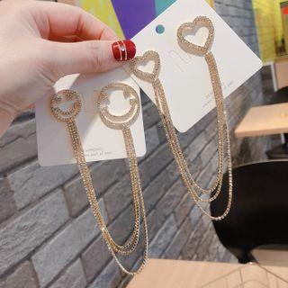 Smiley / Heart Chained Rhinestone Alloy Brooch