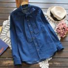 Long-sleeve Tie-neck Denim Shirt