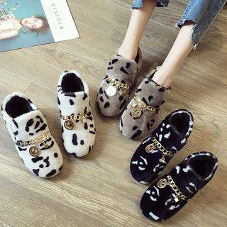 Metal Chain Patterned Furry Loafers