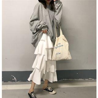 Oversized Sweatshirt / Midi A-line Tiered Skirt