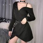 Tie Waist Asymmetric Long-sleeve Mini Dress