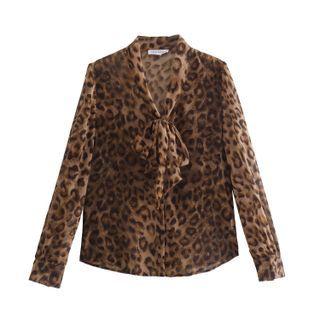 Bow-neck Leopard Print Blouse