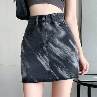 High-waist Tie Dye Denim Skirt