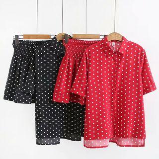 Set: Elbow-sleeve Dotted Shirt + Shorts