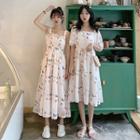 Short Sleeve / Sleeveless Floral Print Chiffon Dress