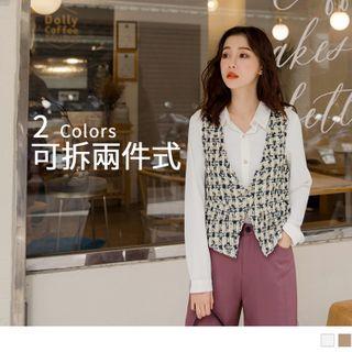 Tweed Panel Mock Two Piece Top