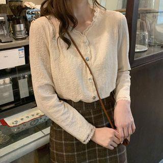 Lace Trim Long-sleeve T-shirt Almond - One Size