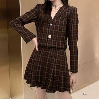 Single-breasted Blazer / Mini Pleated Skirt / Set
