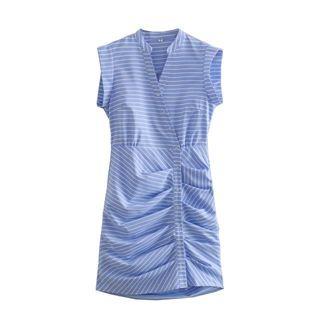 Sleeveless Striped Button-up Sheath Dress