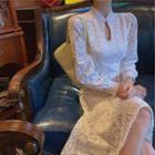 Long-sleeve Keyhole Lace Midi Dress