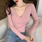 Cropped Long-sleeve Wrap T-shirt