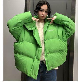 Lettering Stand Collar Padded Jacket