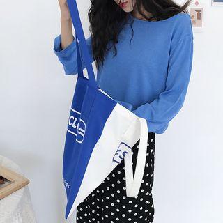 Lettering Canvas Shopper Bag Blue & White - One Size