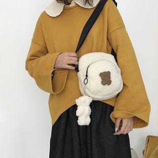 Bear Charm Furry Crossbody Bag White - One Size
