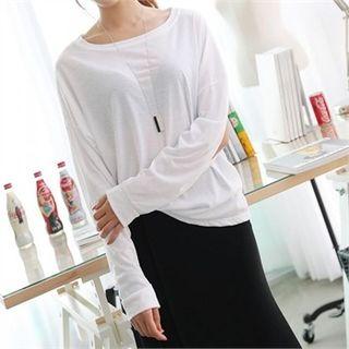 Drop-shoulder Slit-sleeve T-shirt