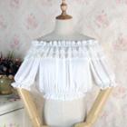 Short-sleeve Lace Trim Crop Chiffon Top