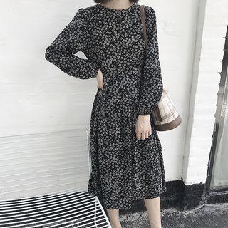 Floral Chiffon Long-sleeve Midi A-line Dress