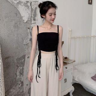 Drawstring Cropped Camisole Top / Plain Wide Leg Pants