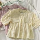 Pearl-trim Puff-sleeve Crop Shirt
