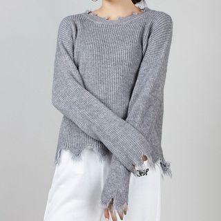 Ripped Furry Edge Sweater