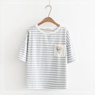 Short-sleeve Stripe Floral Print T-shirt