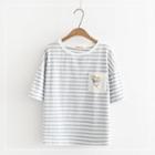 Short-sleeve Stripe Floral Print T-shirt