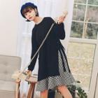 Mock Two-piece Long-sleeved Gingham A-line Long Dress