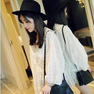 Long-sleeve Lace Perforated Top