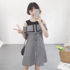 Open Shoulder Gingham Short-sleeve Dress