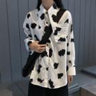 Cow Print Shirt / Slit A-line Midi Skirt