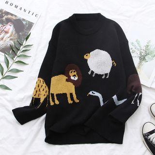 Printed Crew-neck Sweater Black - One Size