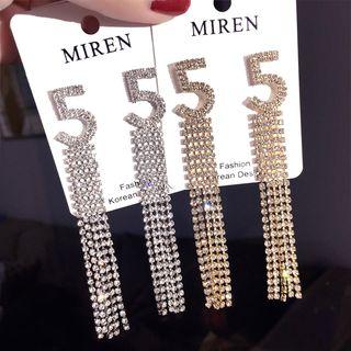 Number Rhinestone Fringed Drop Earring