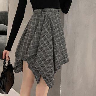 Plaid Asymmetric A-line Midi Skirt