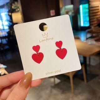 Heart Ear Stud 1 Pair - E2699 - Gold & Red - One Size
