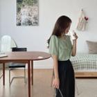 Short-sleeve Faux-pearl Button Blouse