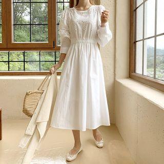 Eyelet-lace Panel Band-waist Dress