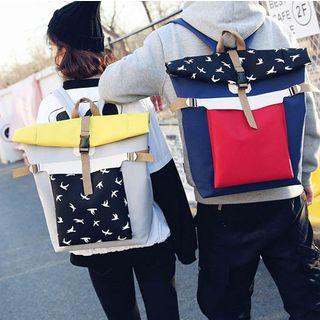 Print Roll Top Canvas Backpack