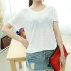 Short Sleeve Linen Blend Round-neck T-shirt