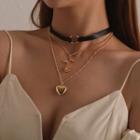Alloy Heart & Rose Pendant Layered Choker Necklace